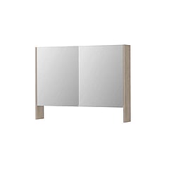INK SPK3 spiegelkast met 2 dubbel gespiegelde deuren, open planchet, stopcontact en schakelaar 100 x 14 x 74 cm, ivoor eiken
