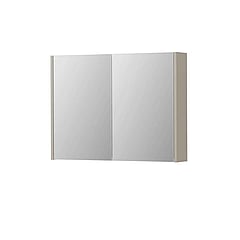 INK SPK1 spiegelkast met 2 dubbel gespiegelde deuren, 1 verstelbaar glazen planchet, stopcontact en schakelaar 80 x 14 x 60 cm, mat kasjmier grijs