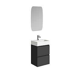 Xellanz Mini fonteinmeubel met 2 softclose lades, keramieke wastafel en spiegel 45 cm, mat zwart