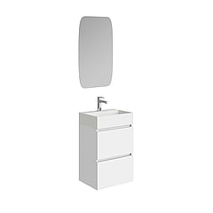 Xellanz Mini fonteinmeubel met 2 softclose lades, keramieke wastafel en spiegel 45 cm, glanzend wit
