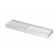 INK United porseleinen dubbele wastafel met 2 kraangaten, porseleinen click-plug en verborgen overloop systeem 160 x 45 x 11 cm, glanzend wit