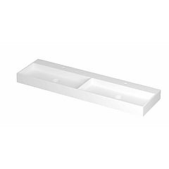 INK United porseleinen dubbele wastafel met 2 kraangaten, porseleinen click-plug en verborgen overloop systeem 160 x 45 x 11 cm, mat wit