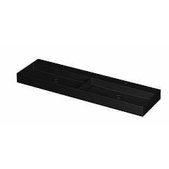 INK United porseleinen dubbele wastafel met 2 kraangaten, porseleinen click-plug en verborgen overloop systeem 160 x 45 x 11 cm, mat zwart
