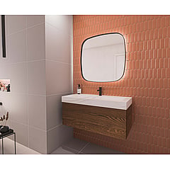 INK SP30 contour spiegel in stalen kader met dimbare indirecte LED-verlichting, spiegelverwarming, color changing en schakelaar 80 x 4 x 80 cm, mat zwart