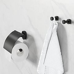 Geesa Nemox handdoekaccessoireset met 2 handdoekhaken en handdoekrek, mat zwart