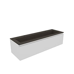 Rivo badkamermeubelset 140 cm met quartz beton wastafel enkele bak met 2 kraangaten en wastafelonderkast greeploos gelakt met 1 lade, mat wit