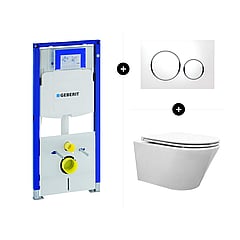 Geberit UP320 toiletset - inclusief Geberit Sigma bedieningsplaat & Wiesbaden Vesta rimless toilet met toiletzitting