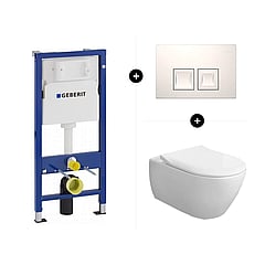 Geberit UP100 toiletset - inclusief bedieningsplaat & Villeroy & Boch Subway 2.0 hangend toilet diepspoel CeramicPlus Directflush met toiletzitting SlimSeat en softclose en quickrelease