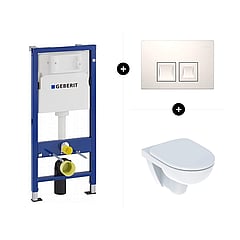 Geberit UP100 toiletset - inclusief bedieningsplaat & Geberit 280 CombiPack Rimfree hangend toilet diepspoel met Softclose-toiletzitting