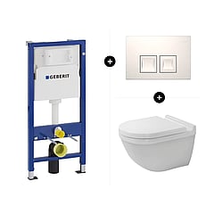 Geberit UP100 toiletset - inclusief bedieningsplaat & Duravit Starck 3 hangend toilet pack rimless diepspoel inclusief toiletzitting