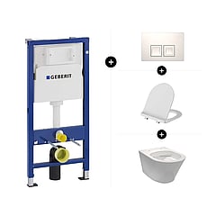 Geberit UP100 toiletset - inclusief bedieningsplaat & Sub 104 hangend toilet spoelrandloos vuilafstotend met toiletbril met deksel SlimSeat en softclose en quickrelease