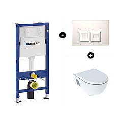 Geberit UP100 toiletset - inclusief bedieningsplaat & Geberit 300 basic CombiPack wandcloset met closetzitting rimfree
