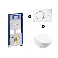 Geberit Duofix UP320 toiletset - Inclusief Geberit Sigma01 bedieningspaneel & Villeroy & Boch Subway 3.0 Combi-Pack met Rimless hangend diepspoel toilet met TwistFlush, CeramicPlus en softclose toiletzitting