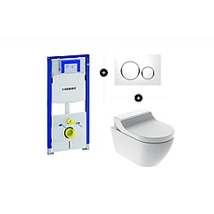 Geberit UP320 toiletset - inclusief Geberit Sigma bedieningsplaat & Geberit AquaClean Tuma Comfort douche wc hangend met geurafzuiging, föhn, ladydouche en verwarmbare softclose zitting, wit