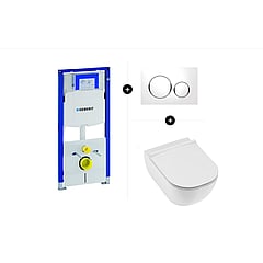 Geberit UP320 toiletset - inclusief Geberit Sigma bedieningsplaat & LAUFEN Basal rimless hangend toilet diepspoel met toiletzitting, wit