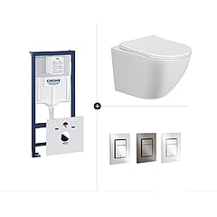 Grohe Rapid SL toiletset- inclusief bedieningspaneel en Sub Nibiru Rimless verkort wandcloset 48 cm met softclose- en quickrelease-zitting, wit