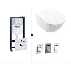Grohe Rapid SL toiletset- inclusief bedieningspaneel en Villeroy & Boch Subway 3.0 Combi-Pack met Rimless hangend diepspoel toilet met TwistFlush en softclose toiletzitting