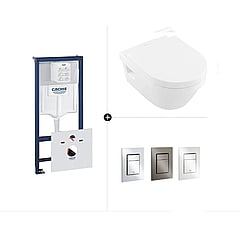Grohe Rapid SL toiletset- inclusief bedieningspaneel en Villeroy & Boch Architectura combipack Directflush diepspoel wandcloset en toiletzitting met Quickrelease en Softclosing, wit