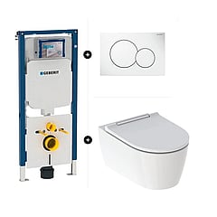 Geberit UP320 toiletset - inclusief Geberit Sigma bedieningsplaat en Geberit ONE wc pack hangend toilet met TurboFlush en toiletzitting, designpaneel chroom, wit