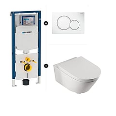 Geberit UP320 toiletset - inclusief Geberit Sigma bedieningsplaat & Sub Metro hangend toilet diepspoel met softclose en quickrelease zitting, wit