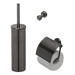 Geesa Nemox toiletaccessoireset met toiletrolhouder, toiletborstelhouder en handdoekhaak, zwart metaal geborsteld