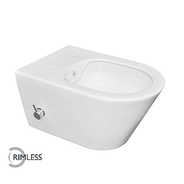 Wiesbaden Luxe Rimless hangend toilet met ingebouwde bidetkraan, wit