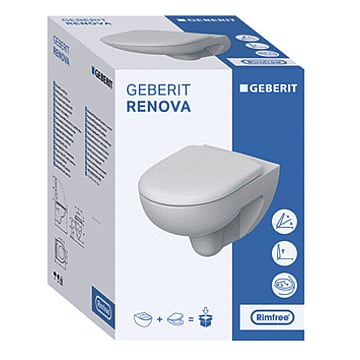 Geberit Renova wc-pack, wandcloset 54 cm met Rimfree en diepspoel, met Softclose- en Quick Release-zitting, wit