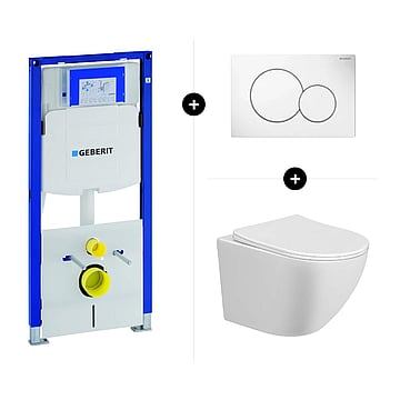 Geberit UP320 toiletset - inclusief Geberit Sigma bedieningsplaat & Sub Nibiru Rimless verkort wandcloset 48 cm met softclose- en quickrelease-zitting, wit
