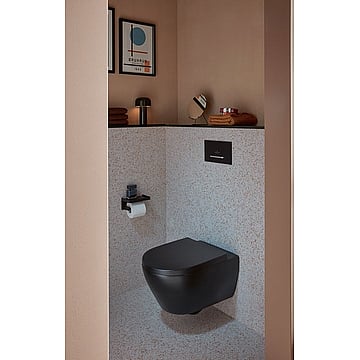 Geberit UP320 toiletset - inclusief Geberit Sigma bedieningsplaat & Villeroy & Boch Subway 2.0 hangend toilet zonder spoelrand met Directflush en CeramicPlus 37 x 56 cm, ebony