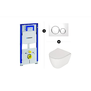 Geberit UP320 toiletset - inclusief Geberit Sigma bedieningsplaat & Plieger Lima verkort Rimless toilet inclusief softclose zitting met deksel en quick release, wit