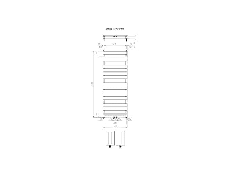 Klas Conjugeren galblaas Plieger Genua M designradiator horizontaal middenaansluiting 1520x550mm  800W wit