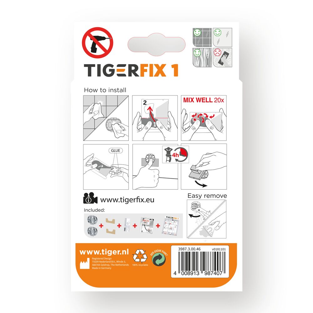 Tiger Fix type 1 set van 2 stuks 4 x 0 6 x 3 5 cm chroom