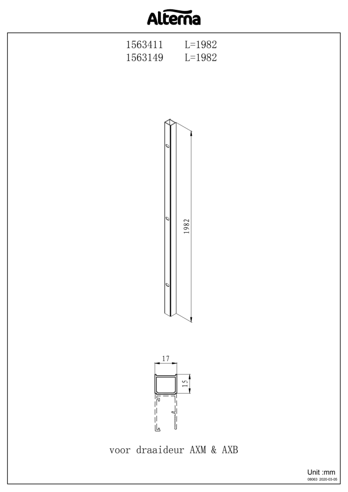 Sub 064 verbredingsprofiel voor deur met vast deel chroom