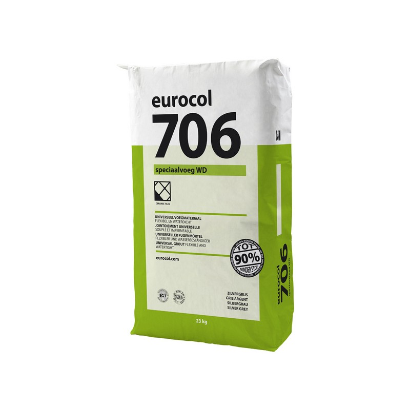 Eurocol P voegmortel tegel nr706 speciaalvoeg wd zilvergr. 23kg zilvergrijs
