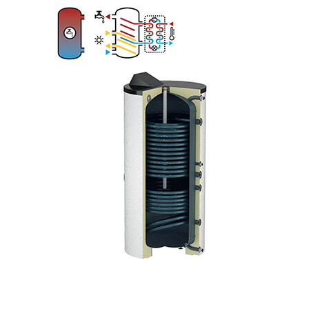 Flamco DUO boiler indirect gestookt excl. isolatie, m. 2-ww, HLS 400 Solar WP 400L m. energielabel C
