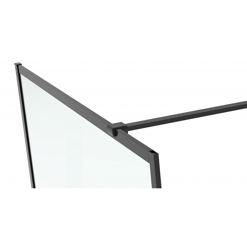 Van Rijn vaste wand 200 cm x 99-100 cm 8 mm rookglas inclusief stabilisatiestang en handdoekstang wit aluminium profiel