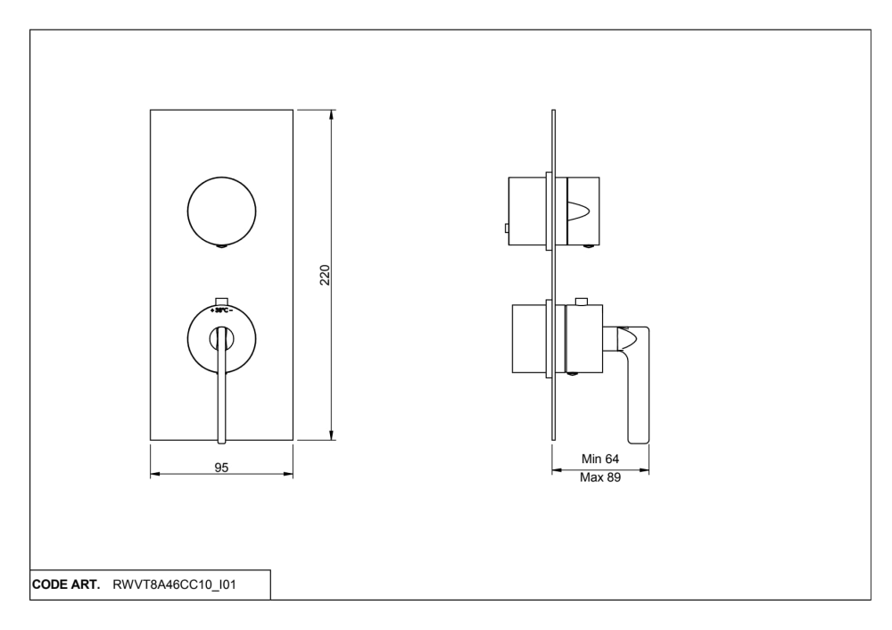 Sub Grip afbouwdeel inbouw douchethermostaat met 2-weg stop-omstel en strakke greep 22 x 9,5 cm, bro