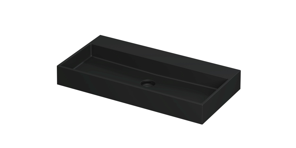 INK United wastafel porselein zonder kraangat inclusief porseleinen click plug en verborgen overloop systeem 90x45x11cm mat zwart