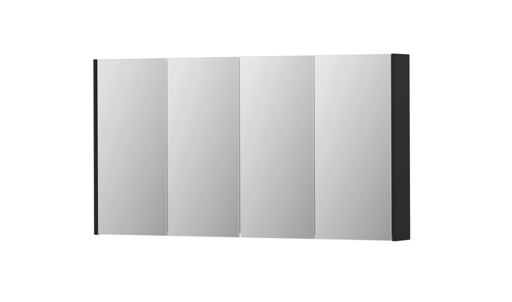INK® SPK2 spiegelkast met 4 dubbelzijdige spiegeldeuren, 4 verstelbare glazen planchetten, stopcontact en schakelaar 140 x 14 x 73 cm, mat zwart