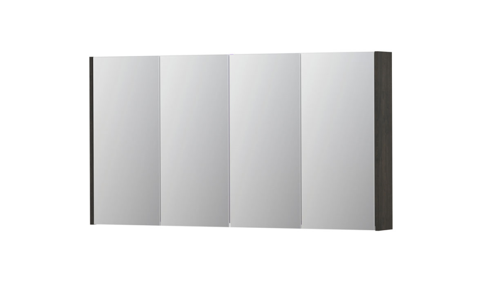 INK® SPK2 spiegelkast met 4 dubbelzijdige spiegeldeuren, 4 verstelbare glazen planchetten, stopcontact en schakelaar 140 x 14 x 73 cm, gerookt eiken