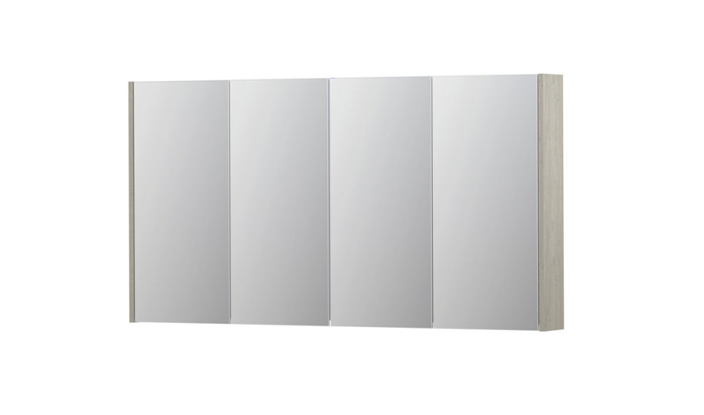 INK® SPK2 spiegelkast met 4 dubbelzijdige spiegeldeuren, 4 verstelbare glazen planchetten, stopcontact en schakelaar 140 x 14 x 73 cm, krijt wit