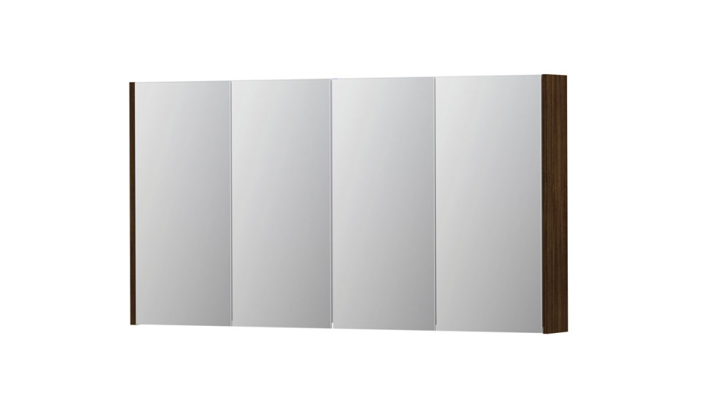 INK® SPK2 spiegelkast met 4 dubbelzijdige spiegeldeuren, 4 verstelbare glazen planchetten, stopcontact en schakelaar 140 x 14 x 73 cm, koper eiken