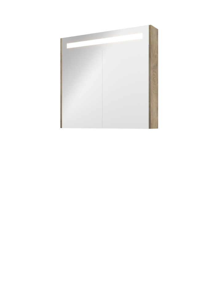 Proline Premium spiegelkast met spiegels aan binnen- en buitenzijde geïntegreerde LED-verlichting en 2 deuren 80 x 60 x 14 cm raw oak