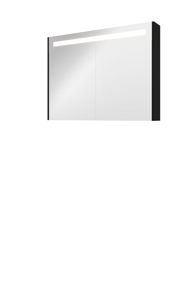 Proline Premium spiegelkast met spiegels aan binnen- en buitenzijde geïntegreerde LED-verlichting en 2 deuren 100 x 60 x 14 cm mat zwart