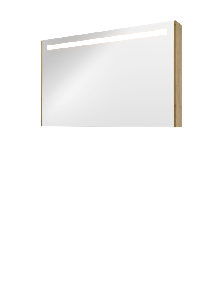 Proline Premium spiegelkast met spiegels aan binnen- en buitenzijde geïntegreerde LED-verlichting en 2 deuren 120 x 60 x 14 cm ideal oak
