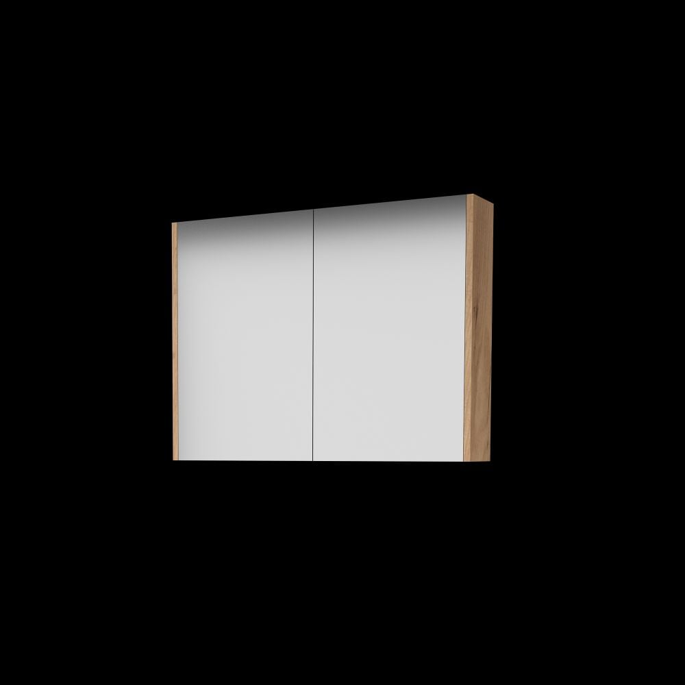 Basic Comfort spiegelkast met spiegels aan binnen- en buitenzijde op houten deuren 80 x 60 x 14 cm whisky oak