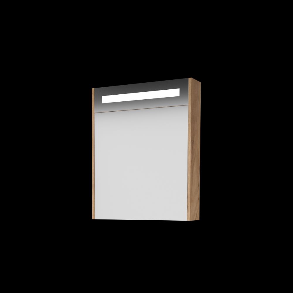 Basic Premium spiegelkast met geïntregeerde LED-verliching en spiegels aan buitenzijde op houten deur 60 x 60 x 14 cm whisky oak