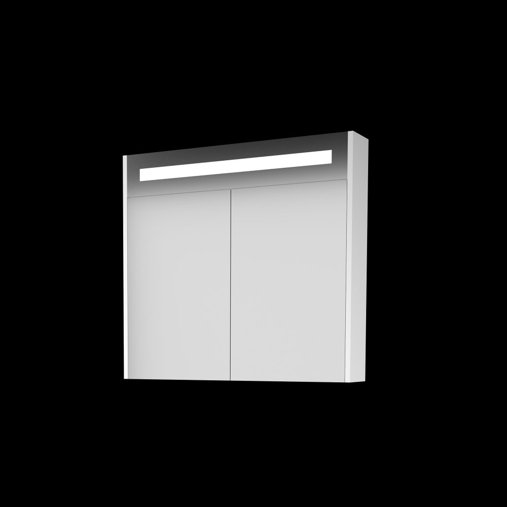 Basic Premium spiegelkast met geïntregeerde LED-verliching en spiegels aan buitenzijde op houten deuren 80 x 60 x 14 cm ice white