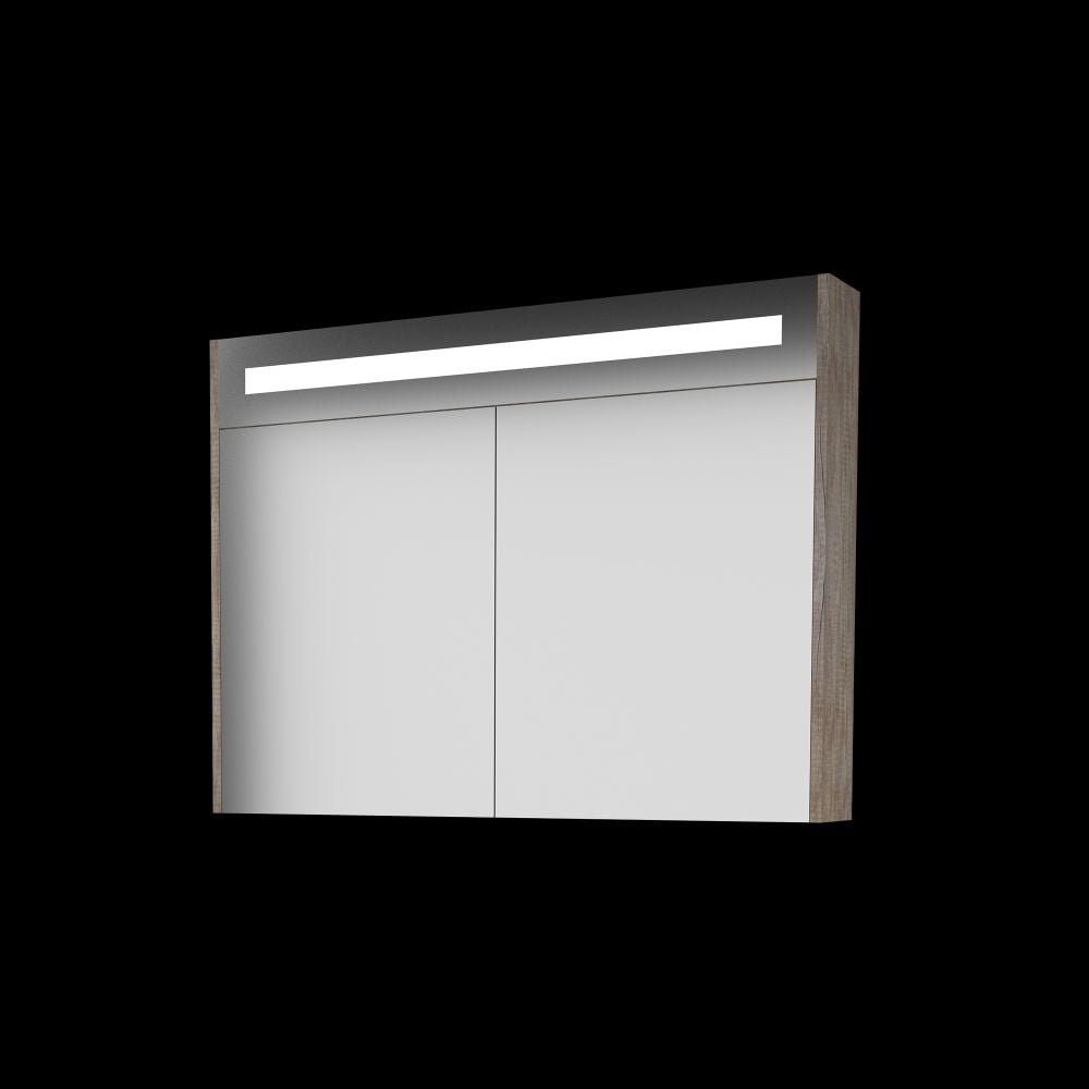 Basic Premium spiegelkast met geïntregeerde LED-verliching en spiegels aan buitenzijde op houten deuren 100 x 60 x 14 cm scotch oak