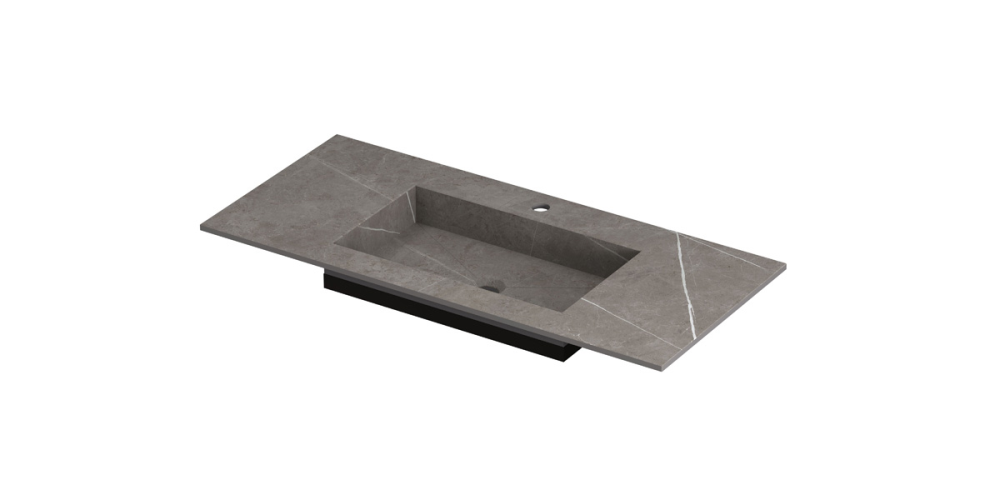INK Post wastafel in keramische slab met envelop bodem wasbak midden met 1 kraangat, 100x45x1cm, armani grey mat
